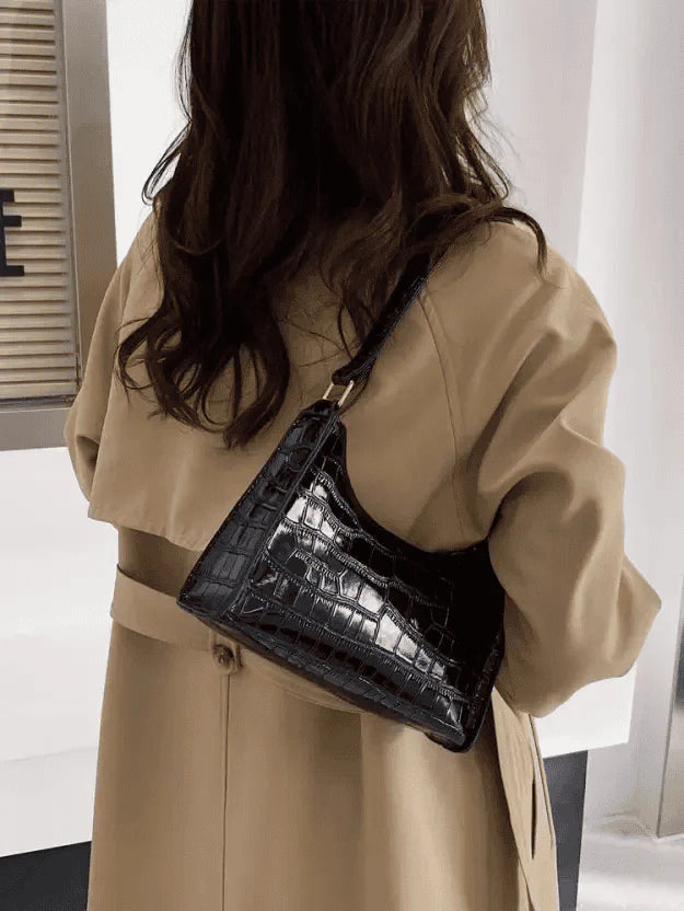 Varelle Croc Noir Shoulder Bag