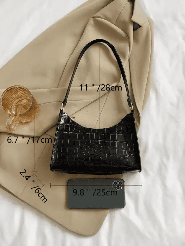 Varelle Croc Noir Shoulder Bag
